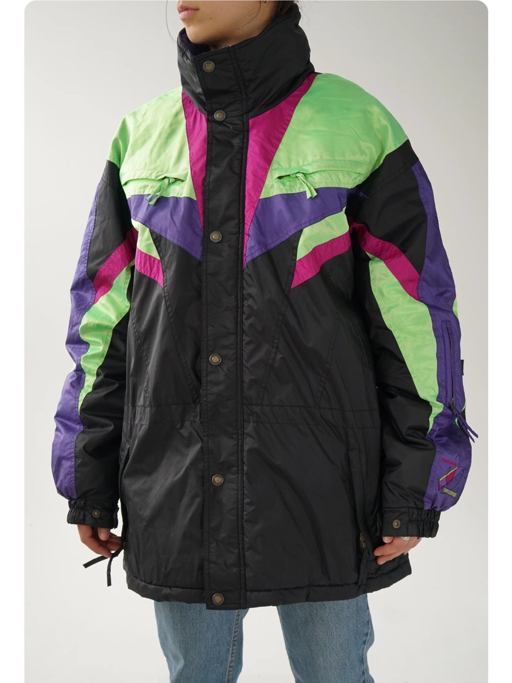 Vintage Sunice winter colorblock ski snowboard jacket neon green black S
